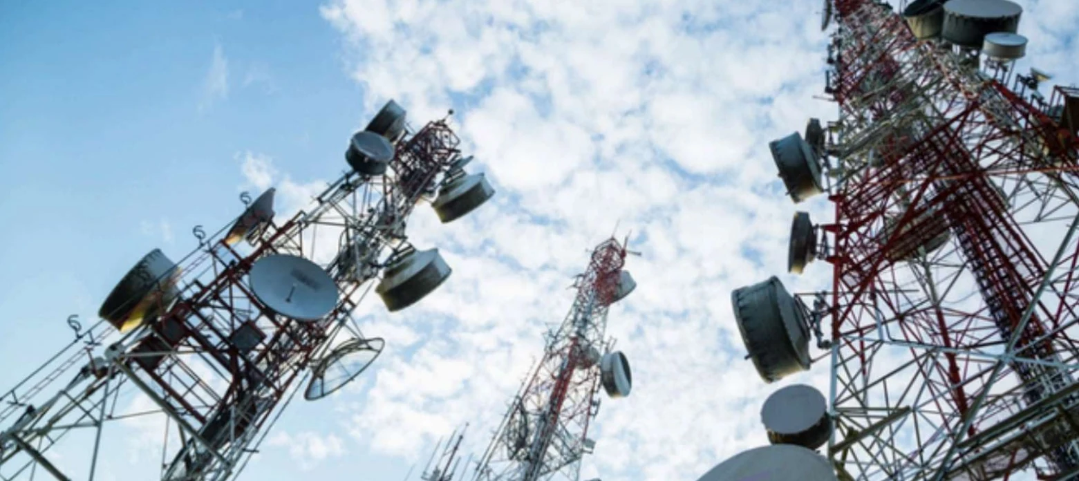 Telecommunications towers against the sky